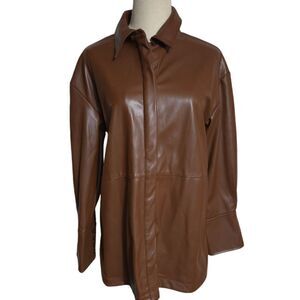 Rachel Zoe Brown Vegan Leather Shirt Jacket NWT
